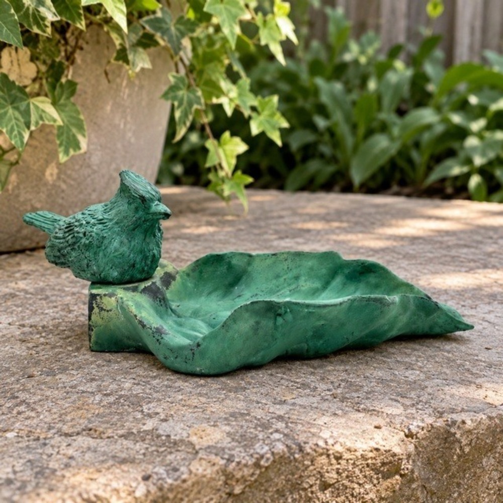 Green Leaf Bird Bath Decorative Dish Detachable Bird Rustic Garden Decor